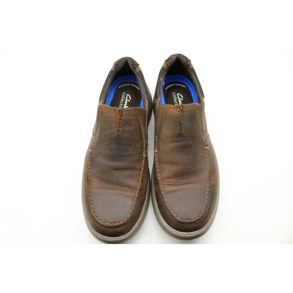 Clarks Mens 10.5 US Bradley‎ Free Brown Leather Casual Slip On Comfort Shoes